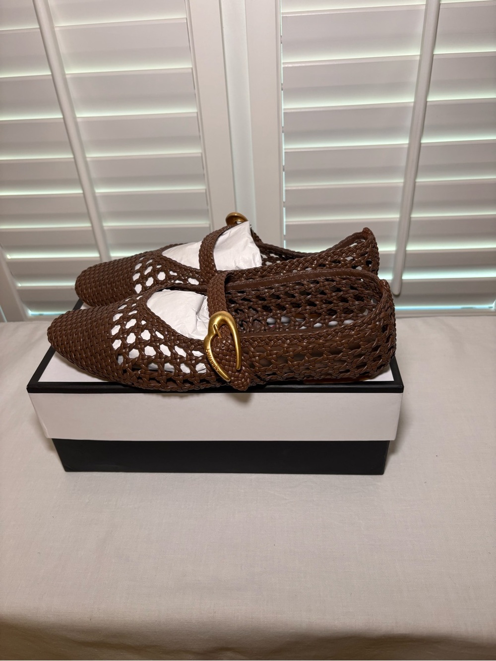 Larroude Verona Woven Mary Jane Flats in Brown